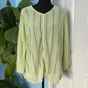 J.Jill 2X Light Green Linen and Cotton Cardigan Adorable Sweater With Buttons